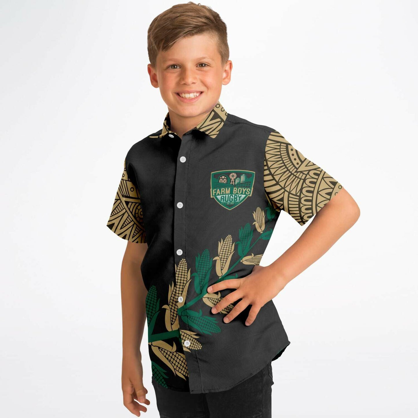 Kids/Youth Short Sleeve Button Down Shirt - AOP
